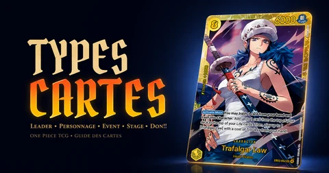 Types de cartes One Piece TCG avec Leader Personnage Event Stage et DON!!